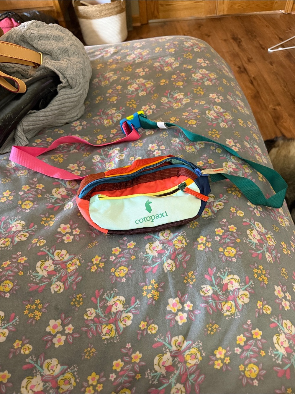 cotopaxi Multicolor Kids Fanny Pack with Teal, Pink & Orange Accents
